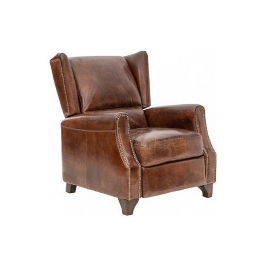 Hastings Aged Italian Leather Recliner Chair Brown